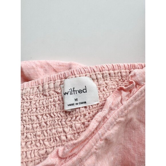 Aritzia WILFRED Wander Coral Linen Cropped Puff Sleeve Bustier Blouse, Size M - Picture 7 of 14